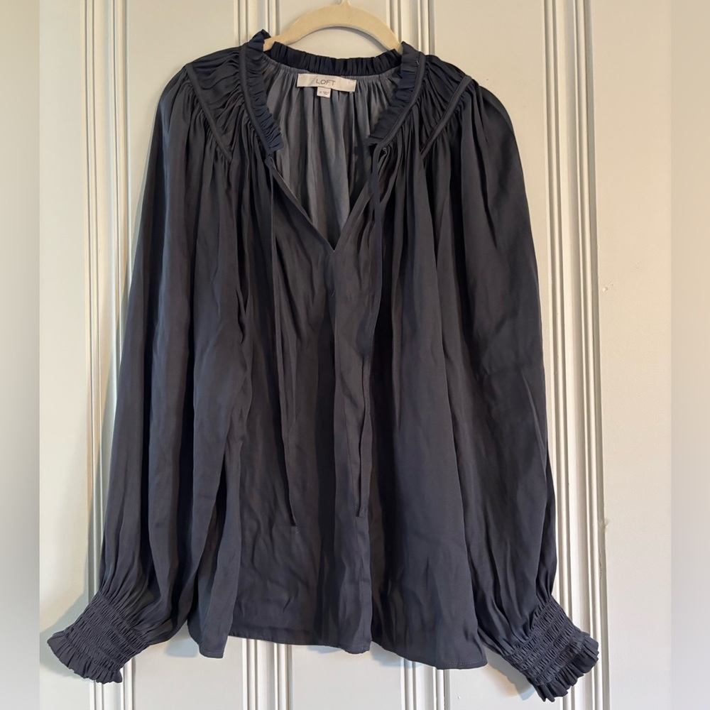 Satiny Loft ruffle blouse